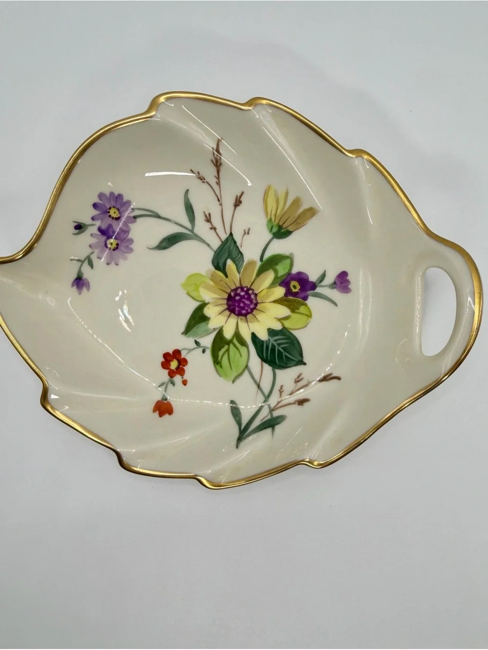 Vintage Pickard China Hand Painted Leaf Trinket Dish Gold Trim USA #228-77
